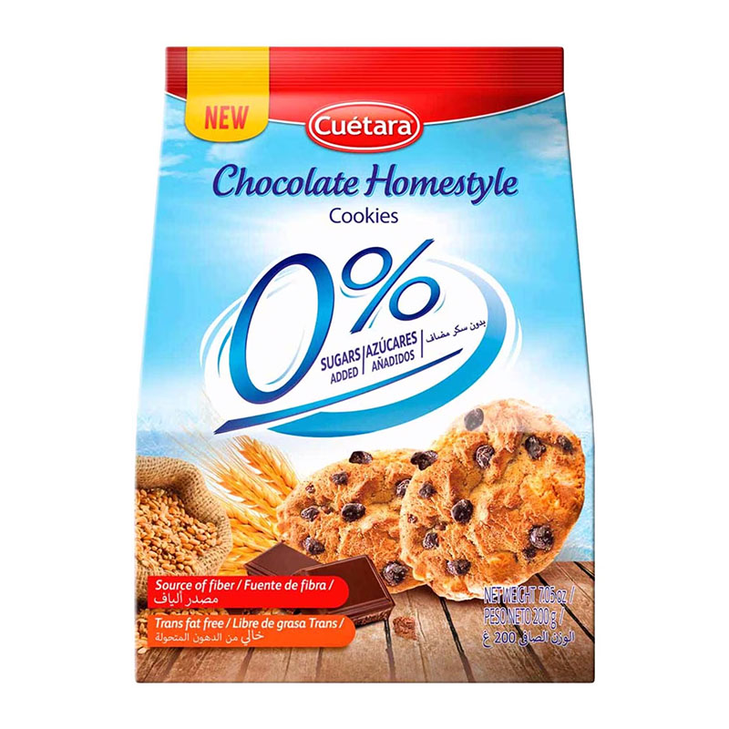 Cuetara بسكويت منزلي برقائق الشوكولاتة بدون سكر مضاف 200غ