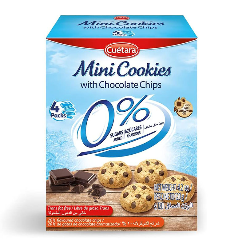 Cuetara بسكويت ميني برقائق الشوكولاتة بدون سكر مضاف 120غ