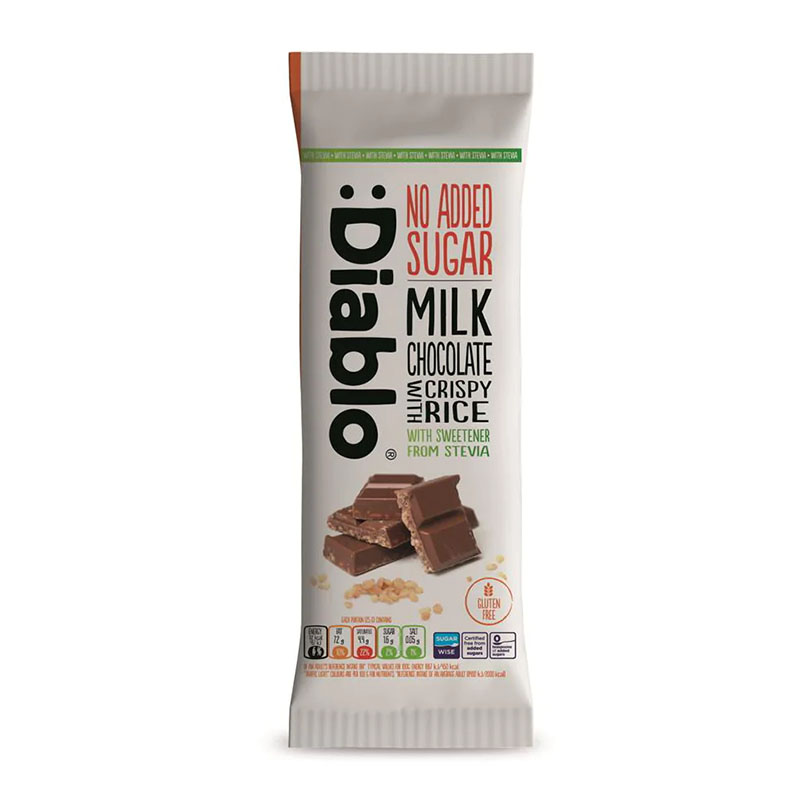 Diablo لوح شوكولاتة بالحليب مع أرز مقرمش – بدون سكر مضاف 75غ