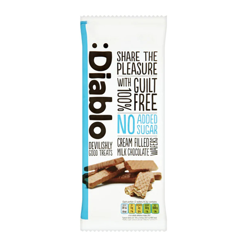 Diablo ويفر شوكولاتة الحليب بالكريمة – بدون سكر مضاف 100غ