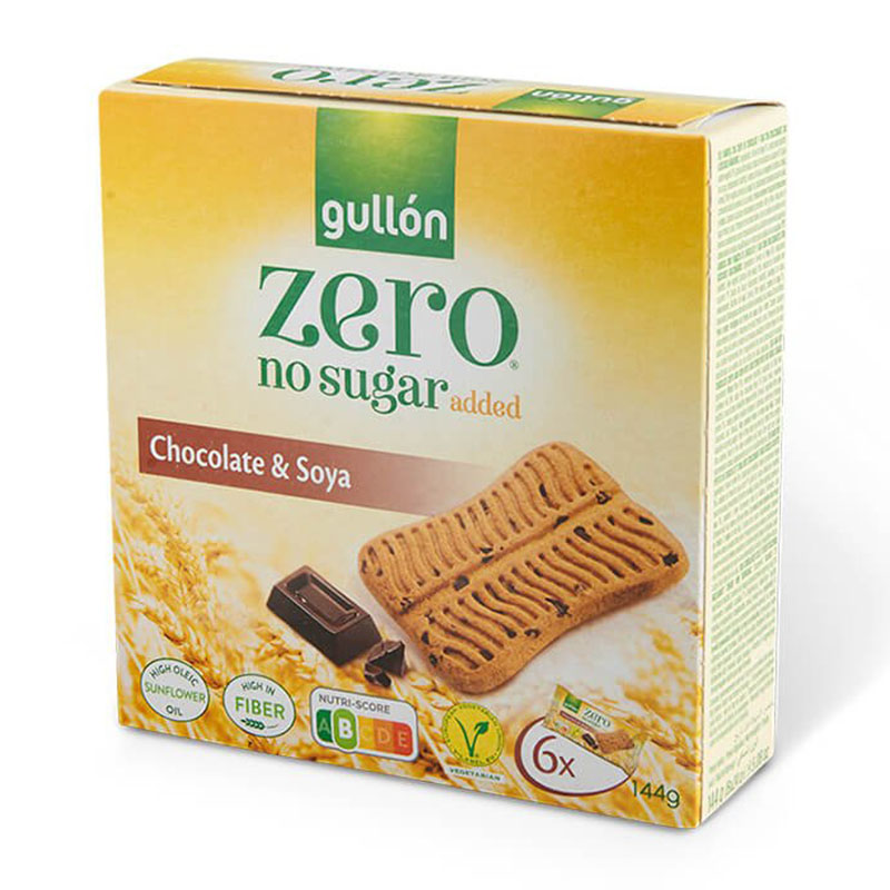 Gullón بسكويت بالشوكلاتة والصويا بدون سكر 144غ