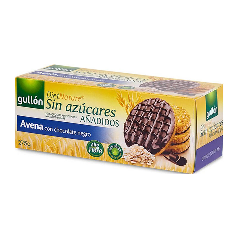Gullón بسكويت الشوفان المطلي بالشوكولاتة الداكنة، بدون سكر مضاف 275غ