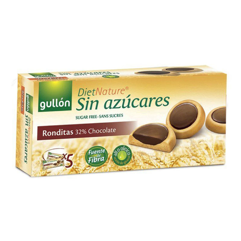 Gullón بسكويت مدور مطلي بالشوكولاتة خالي من السكر 186غ