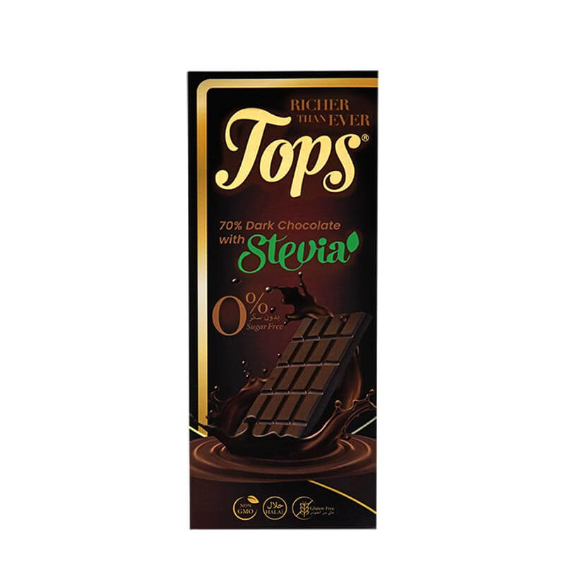 Tops شوكولاتة داكنة بالستيفيا بدون سكر 60غ