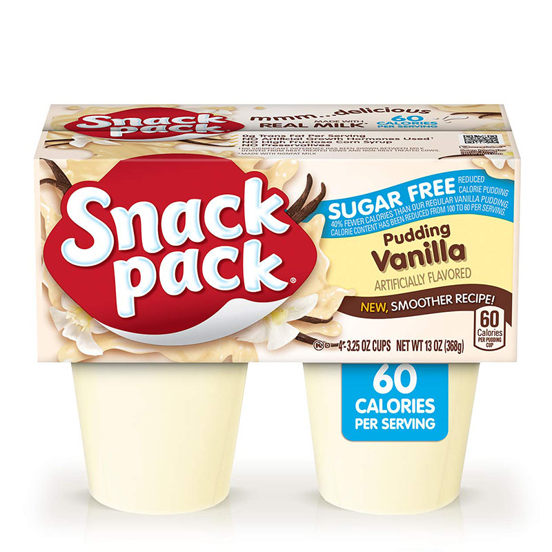 Snack Pack حلوى بودينغ بطعم الفانيلا بدون سكر – حزمة رباعية 368غ