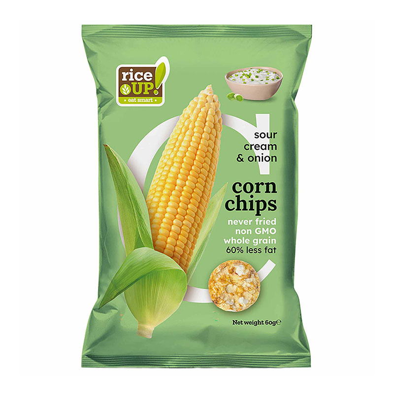 Rice up رقائق الذرة بنكهة الكريمه الحامضة و البصل 60غ