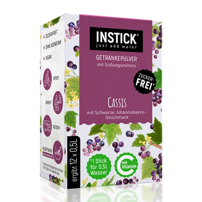 InStick مسحوق شراب بدون سكر بطعم التوت الاسود 12 كيس 30غ