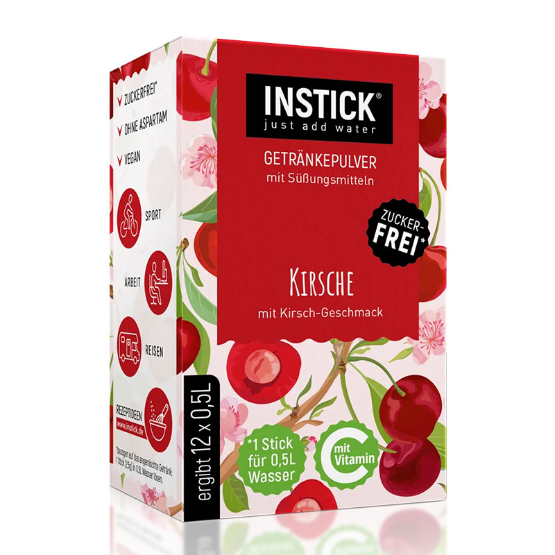 InStick مسحوق شراب بدون سكر بطعم الكرز 12 كيس 30غ