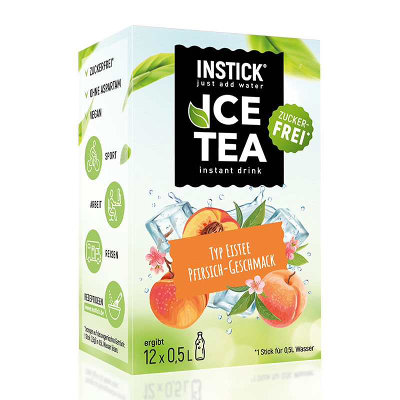 InStick مسحوق شاي بارد بدون سكر بطعم الخوخ 12 كيس 30غ