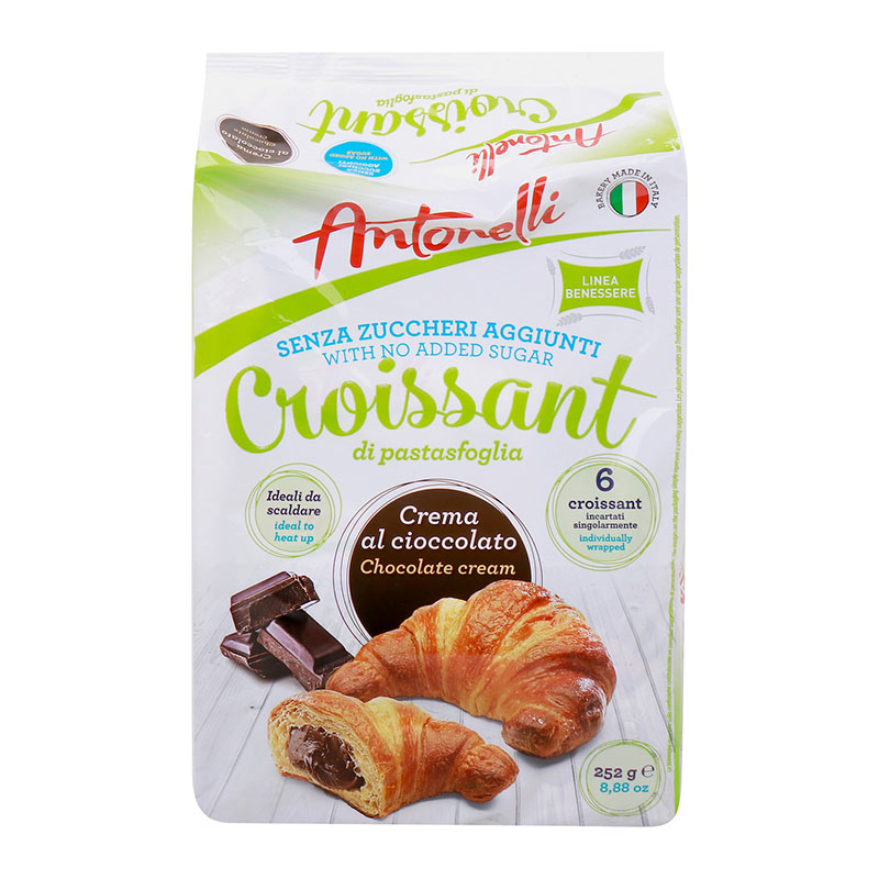Antonelli كروسون محشي شوكولاتة بدون سكر مضاف 6 قطع 252غ
