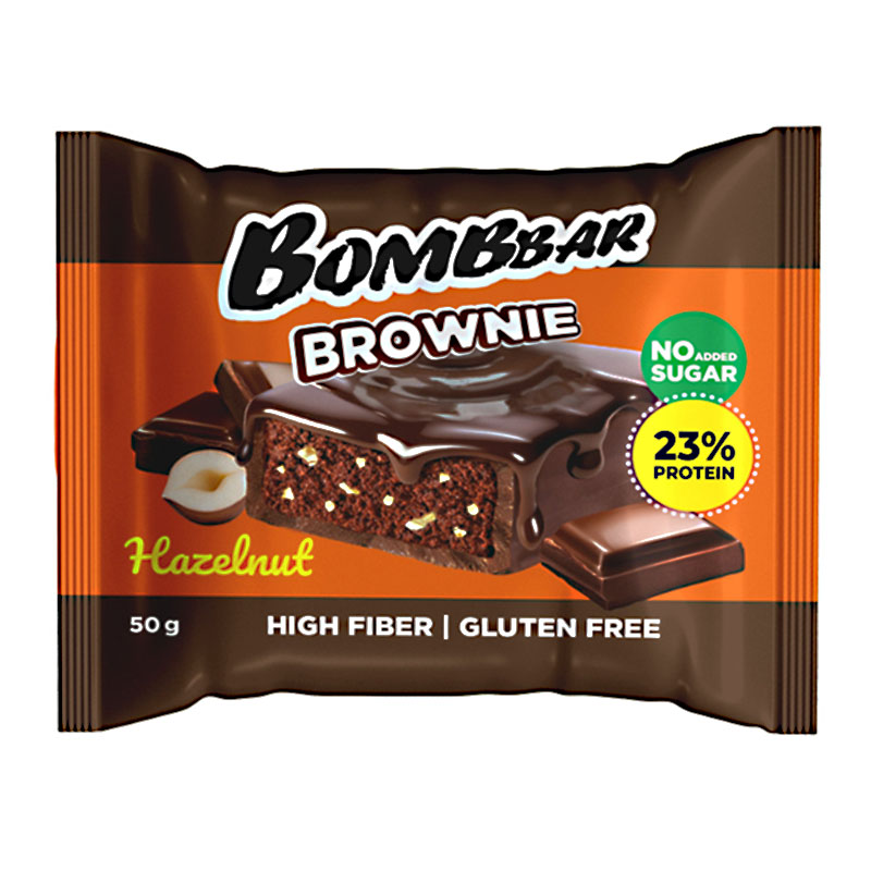 Bombbar بسكويت براوني عالي البروتين بطعم البندق بدون سكر مضاف 50غ