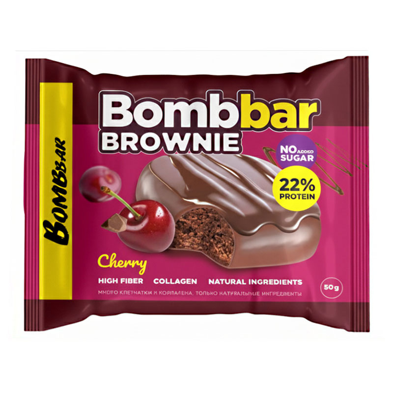 Bombbar بسكويت براوني عالي البروتين بطعم الكرز بدون سكر مضاف 50غ