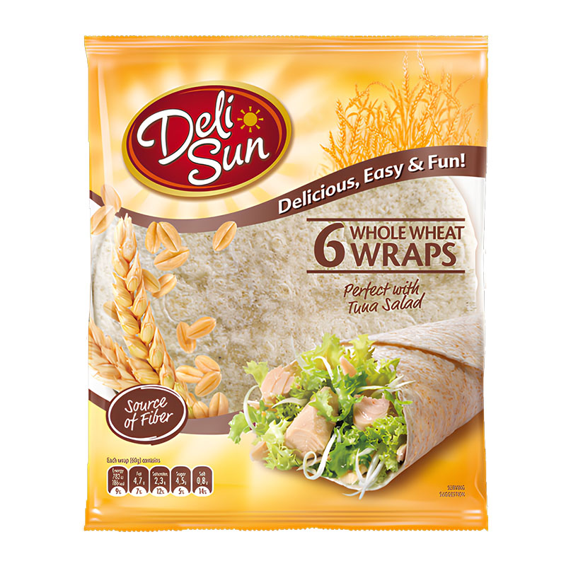 Deli Sun خبز تورتيلا من دقيق القمح الكامل 25سم 6 قطع 360غ