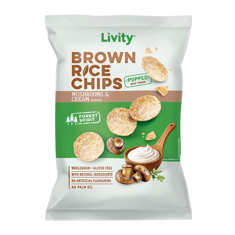 Livity شيبس ارز بني بطعم الفطر والكريما 60غ