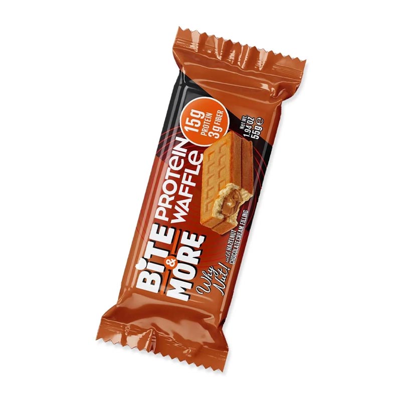 Bite & More وافل عالي البروتين بطعم البندق والشوكولاتة 55غ
