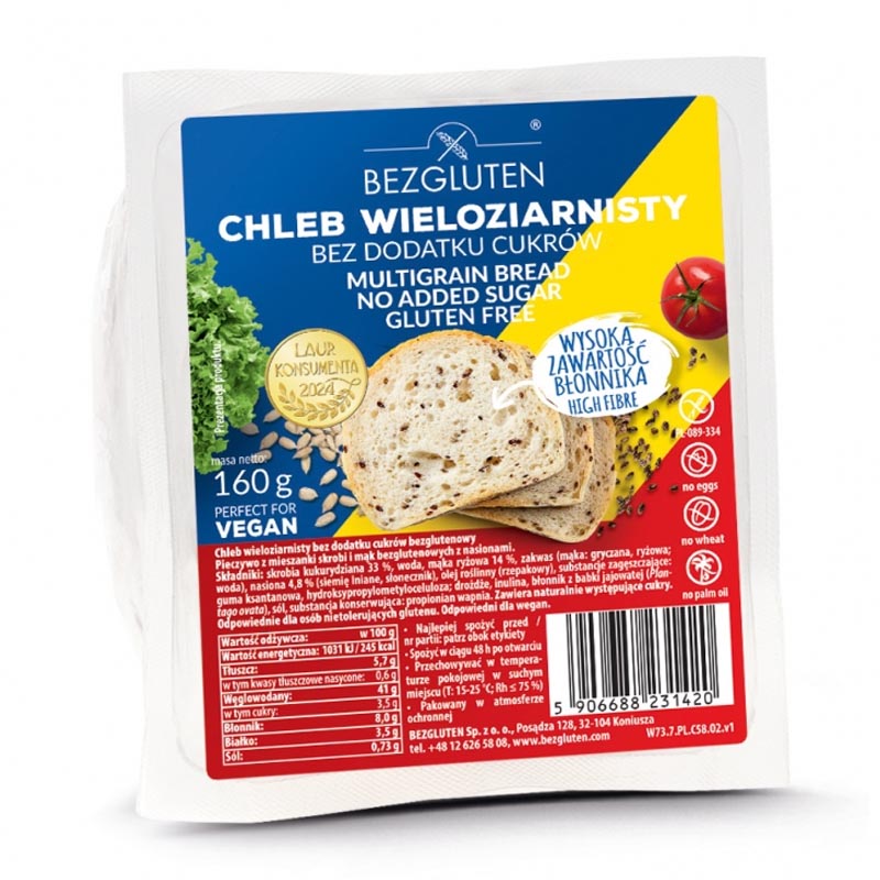 Bez Gluten خبز متعدد الحبوب شرائح خالي من الغلوتين 160غ